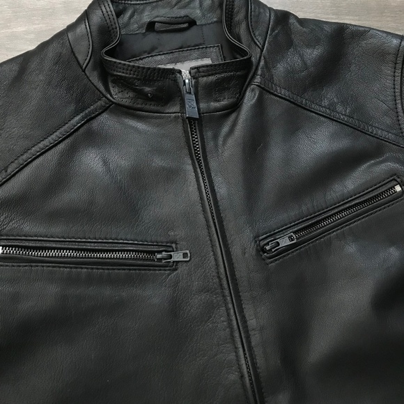 Vince Camuto Black Motorcycle Biker Leather Jacket - Picture 2 of 7